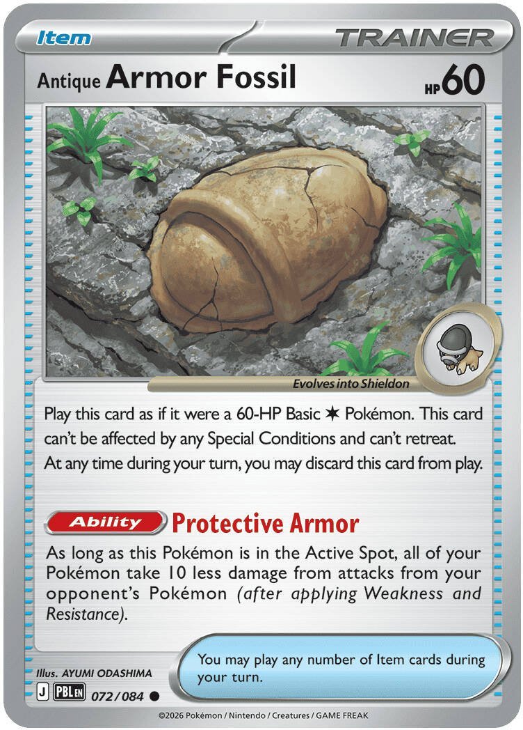 Antique Armor Fossil — 072/084 — Reverse Holo